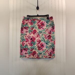 J.CREW Women's Pink Floral Linen Textured Knee-length Pencil Skirt Size 12